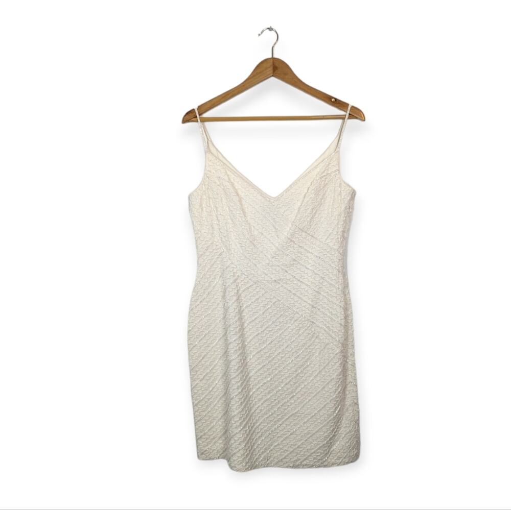 Carmen Marc Valvo Ivory Beaded Cocktail Mini Dress